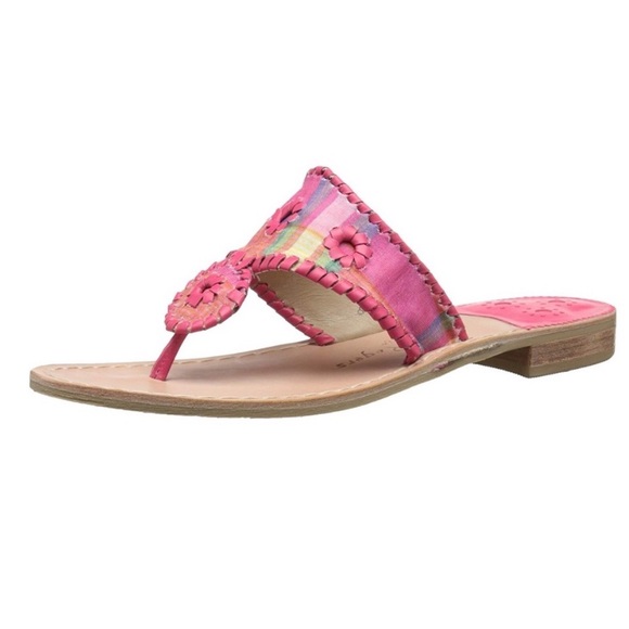 Jack Rogers Kyra Pink Madras Sandals - Picture 2 of 8